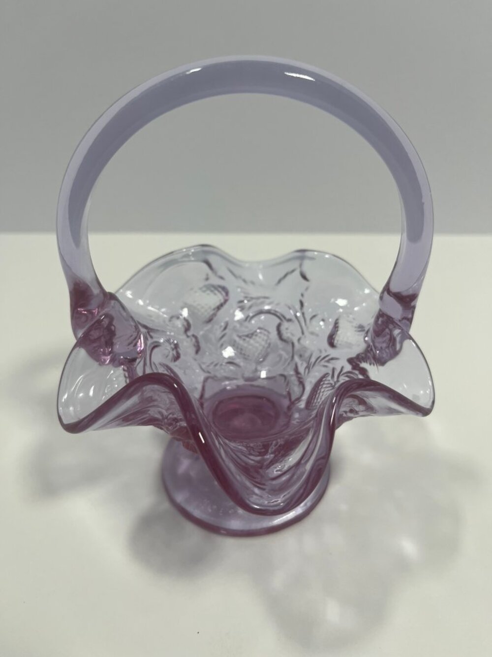 Vintage Lavender Purple Glass Basket – Embossed Fruit / Strawberry Pattern